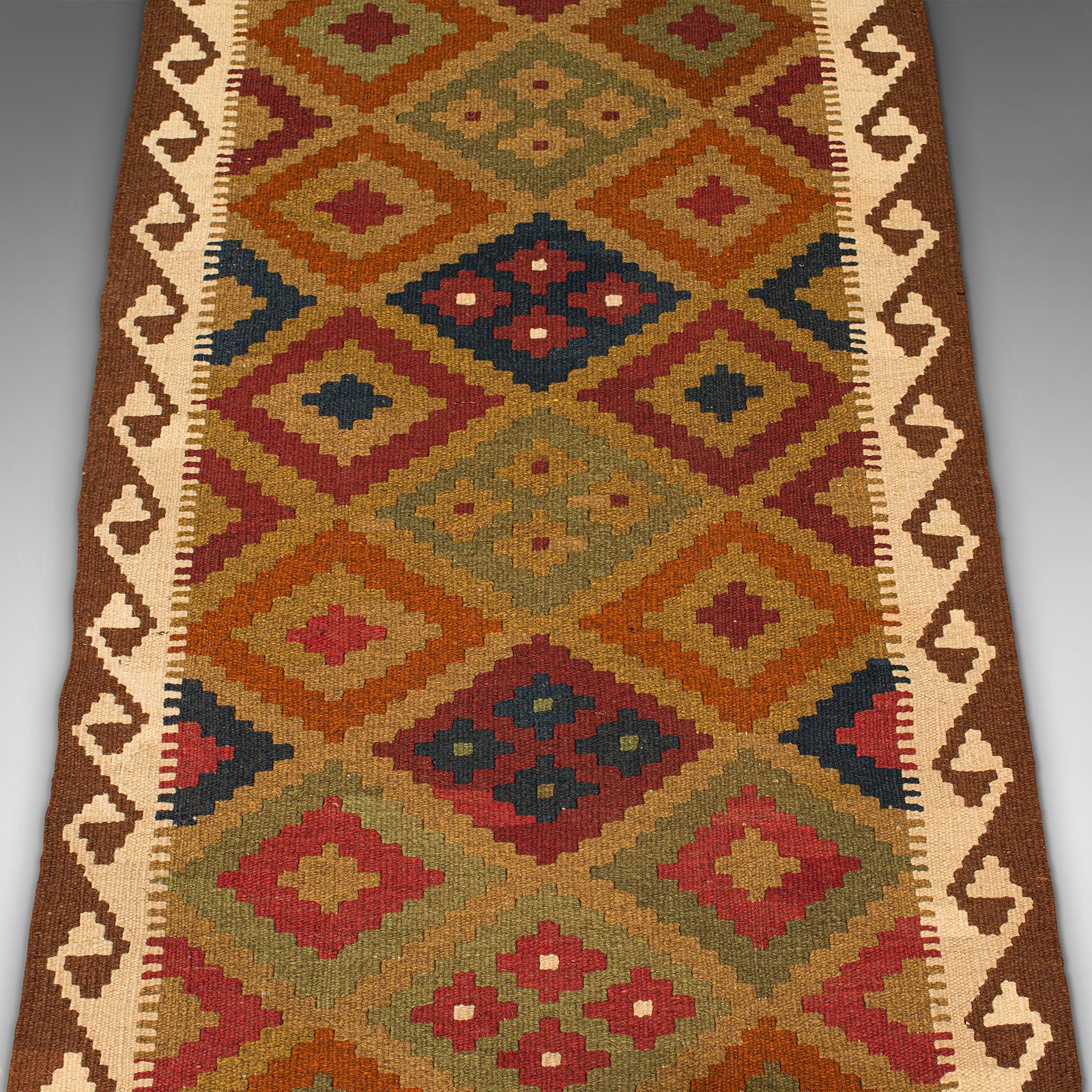 Long Vintage Maimana Kilim Runner, Caucasian, Decorative Carpet, Hallway Rug For Sale 2