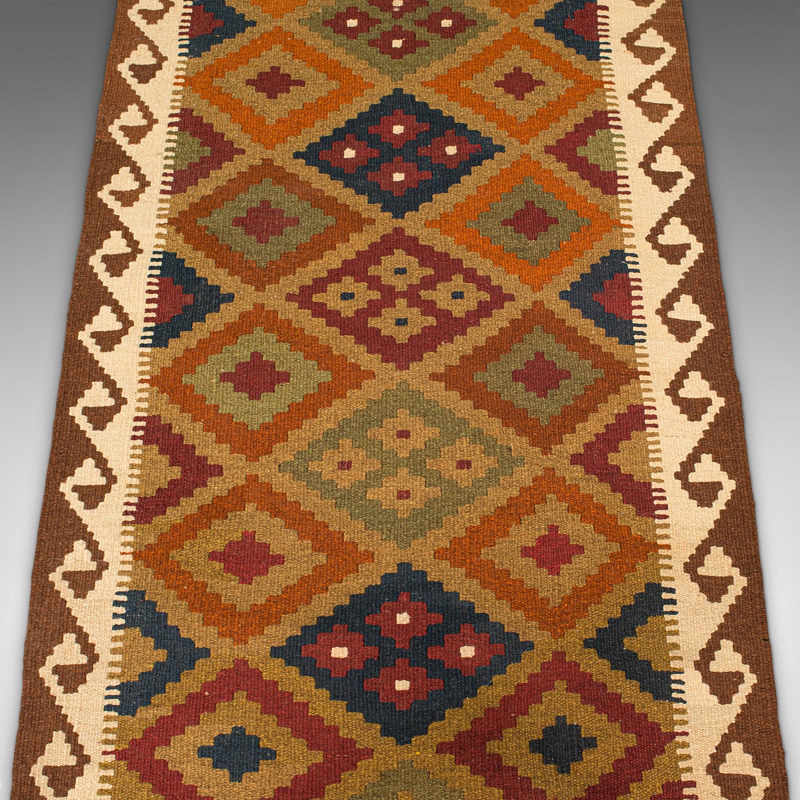 Long Vintage Maimana Kilim Runner, Caucasian, Decorative Carpet, Hallway Rug For Sale 3