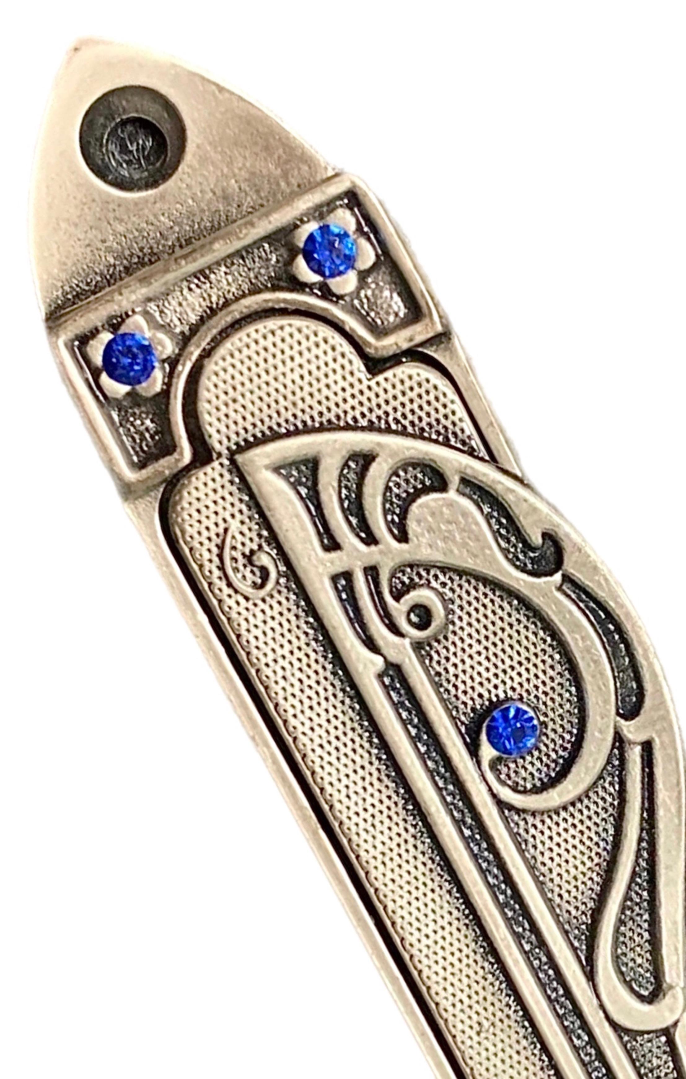 Lange Vintage Modernist Zinn Art Deco Nouveau Mezuzah Braut Bräutigam Hochzeit Geschenk (Art déco) im Angebot