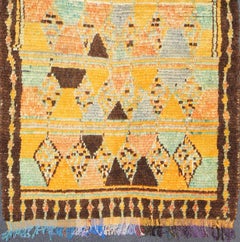 Long Vintage Moroccan Runner with Tribal Design in Orange, Brown, Blue and Green