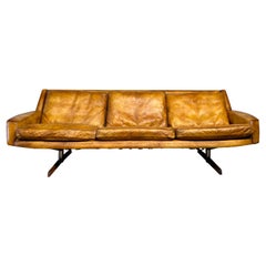 Long Vintage Norwegian Frederik Kayser for Vatne Leather Sofa Rosewood #416 Long Vintage Norwegian Frederik Kayser for Vatne Leather Sofa Rosewood #416