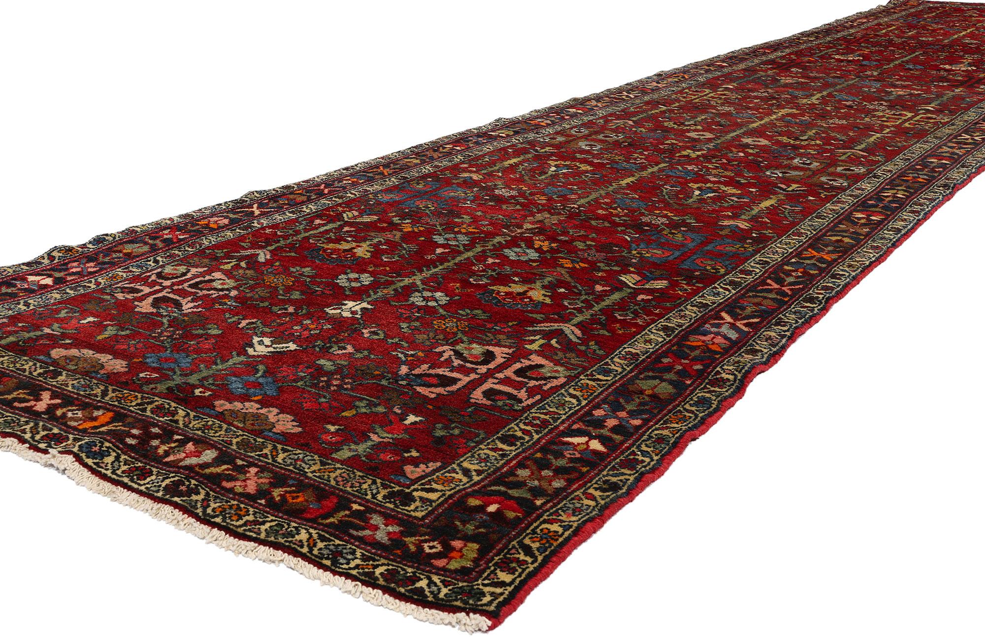 78727 Vintage Red Persian Hamadan Rug Runner, 03'05 x 17'00. This is a listing for one piece. Please note it does have a matching piece that is available. What sets this rug apart is its rarity - a precious relic from the 1940s, when Hamadan rugs