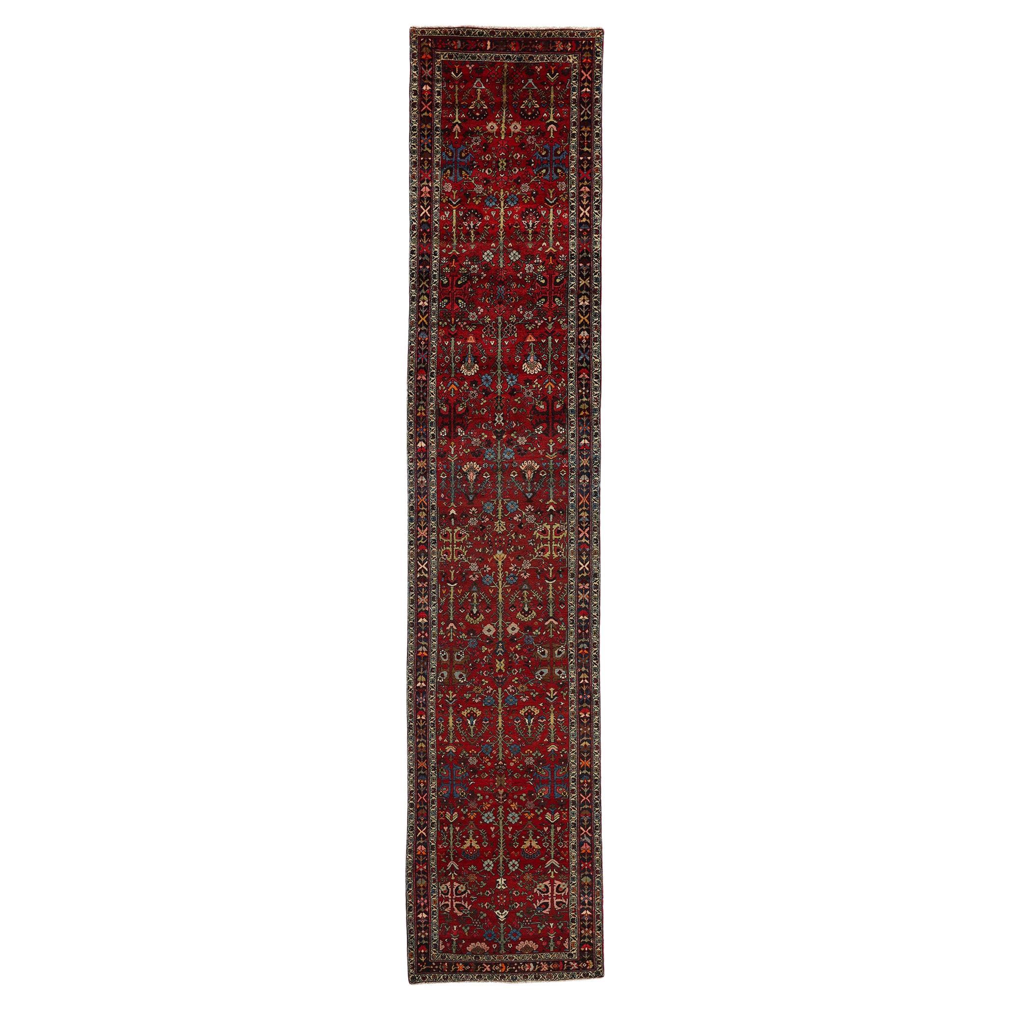 Long Vintage Persian Wool Hamadan Rug For Sale