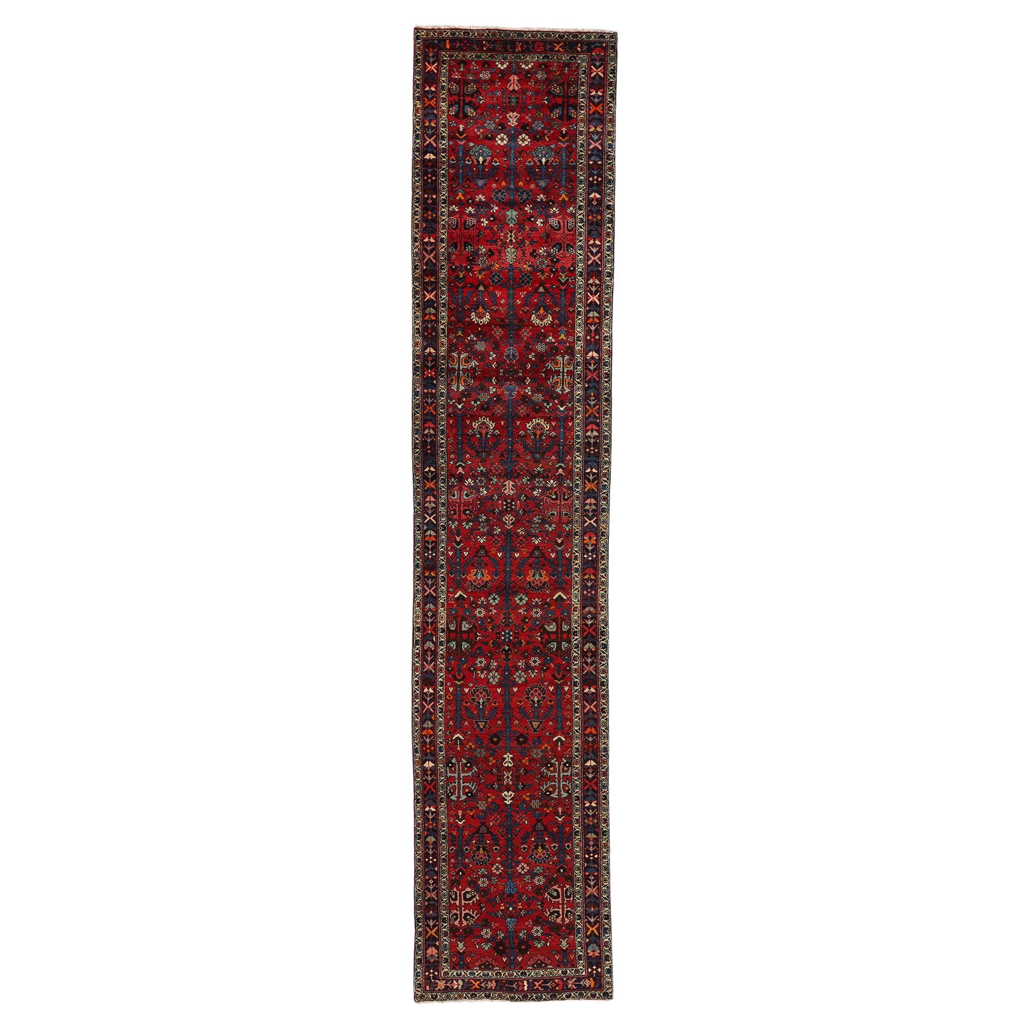 Long Vintage Persian Wool Hamadan Rug For Sale