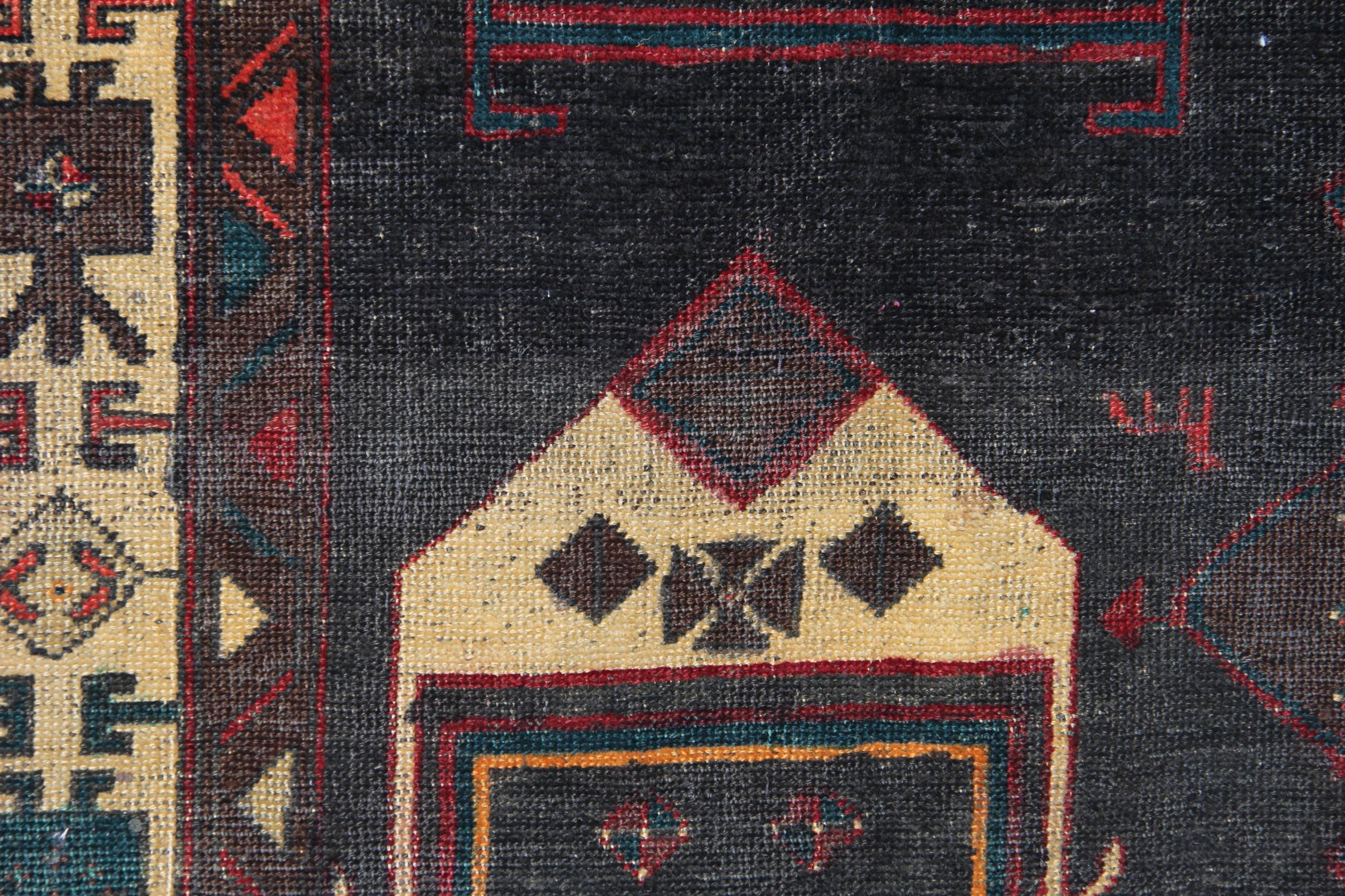 Tribal Long Vintage Runner Rug Handwoven Oriental Carpet Red Blue Rug For Sale