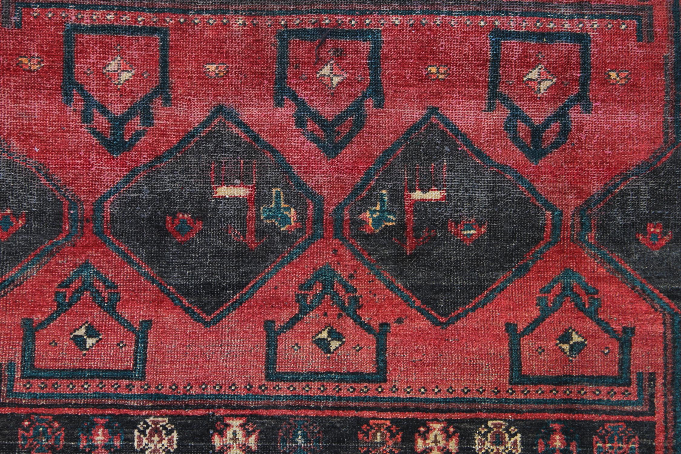 Long Vintage Runner Rug Handwoven Oriental Carpet Red Blue Rug In Excellent Condition For Sale In Hampshire, GB