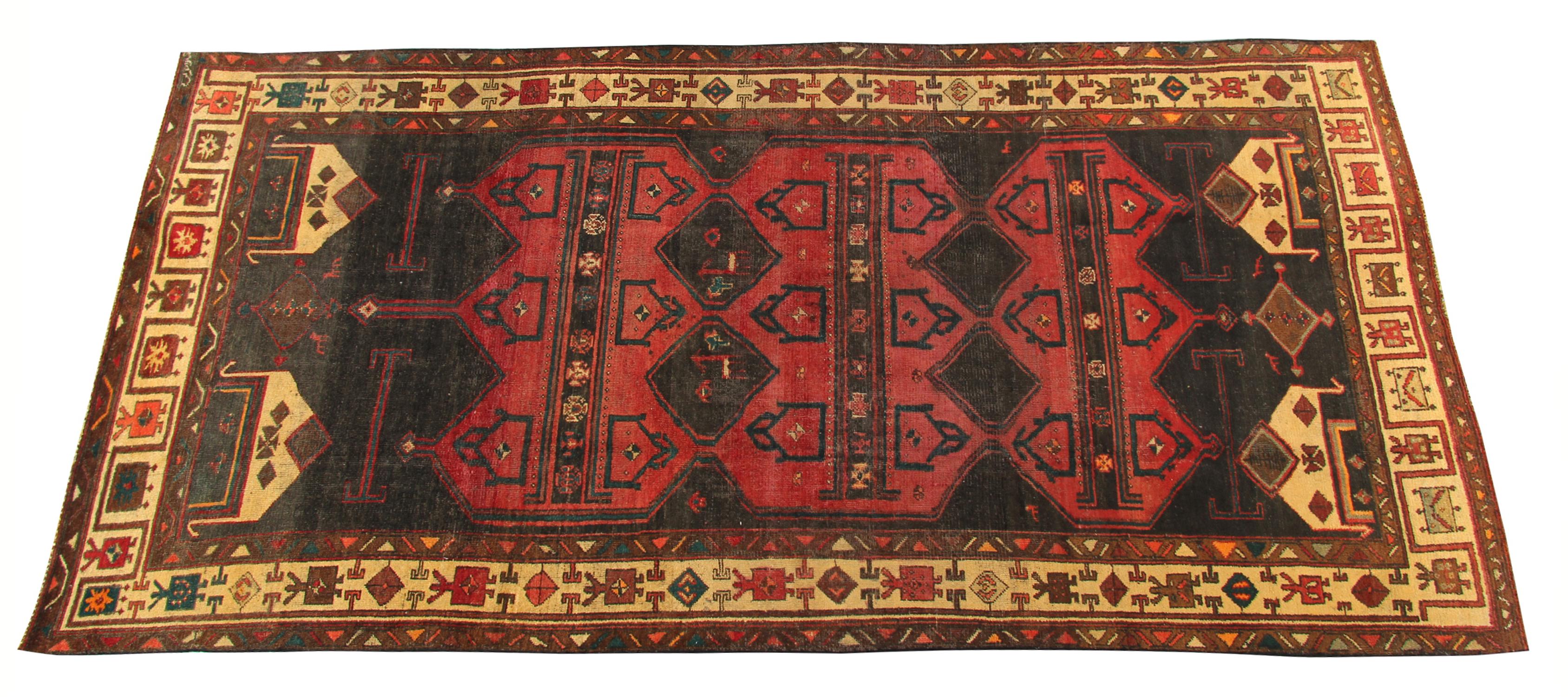 Mid-20th Century Long Vintage Runner Rug Handwoven Oriental Carpet Red Blue Rug For Sale