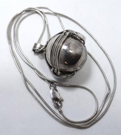 Long Vintage Signed Taxco, Mexico Sterling Silver 6-Photo Locket Pendant & Chain