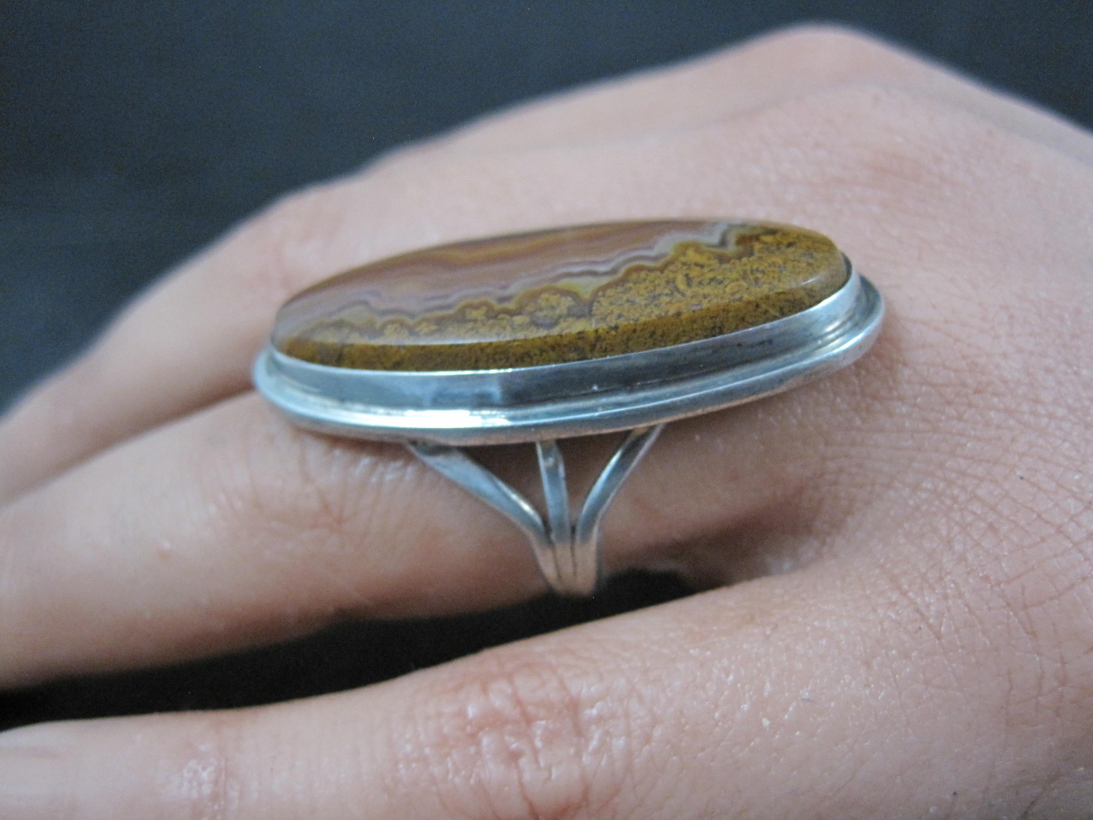 Long Vintage Southwestern Sterling Jasper Ring Size 7 For Sale 4