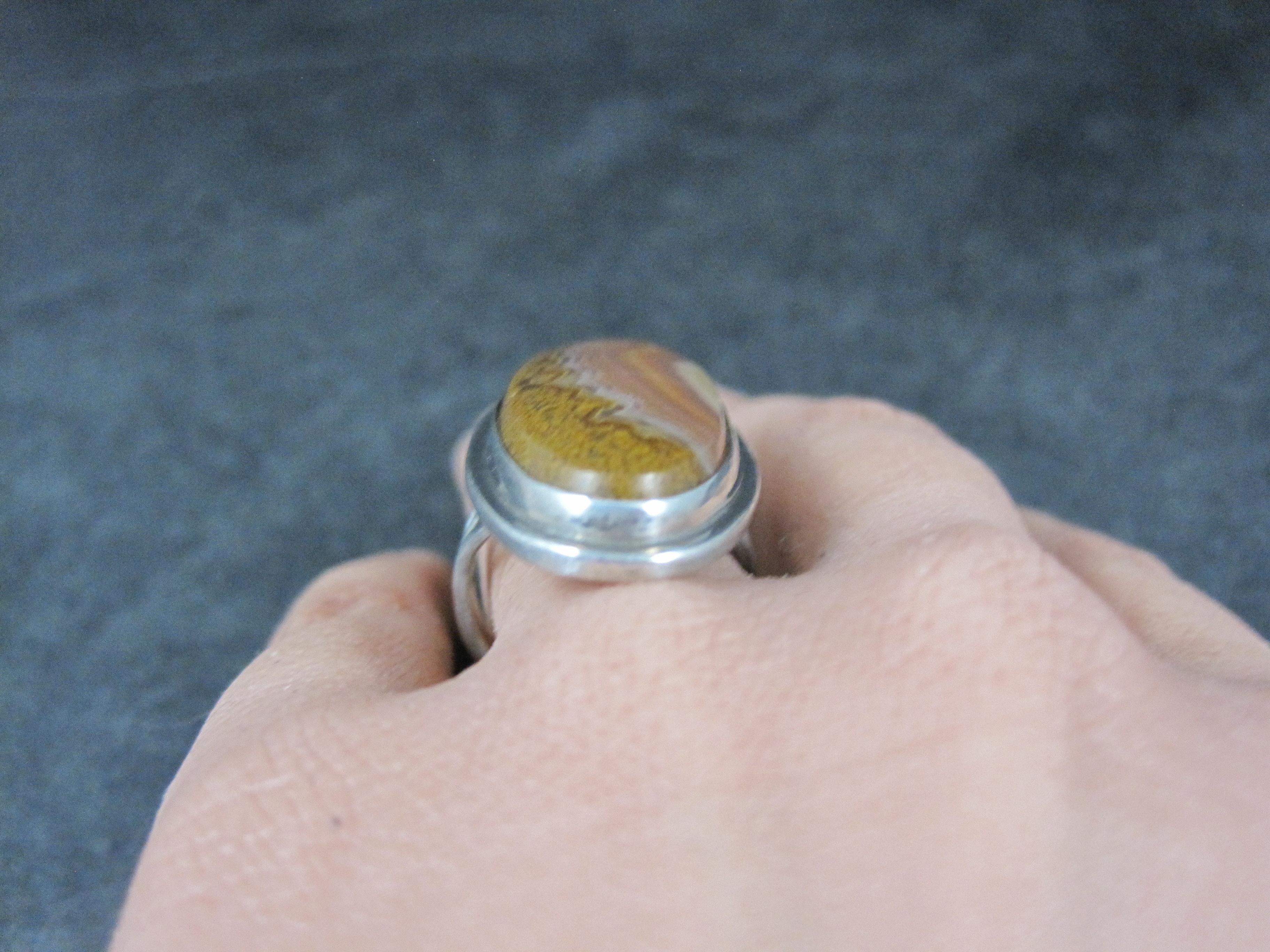 Long Vintage Southwestern Sterling Jasper Ring Size 7 For Sale 5