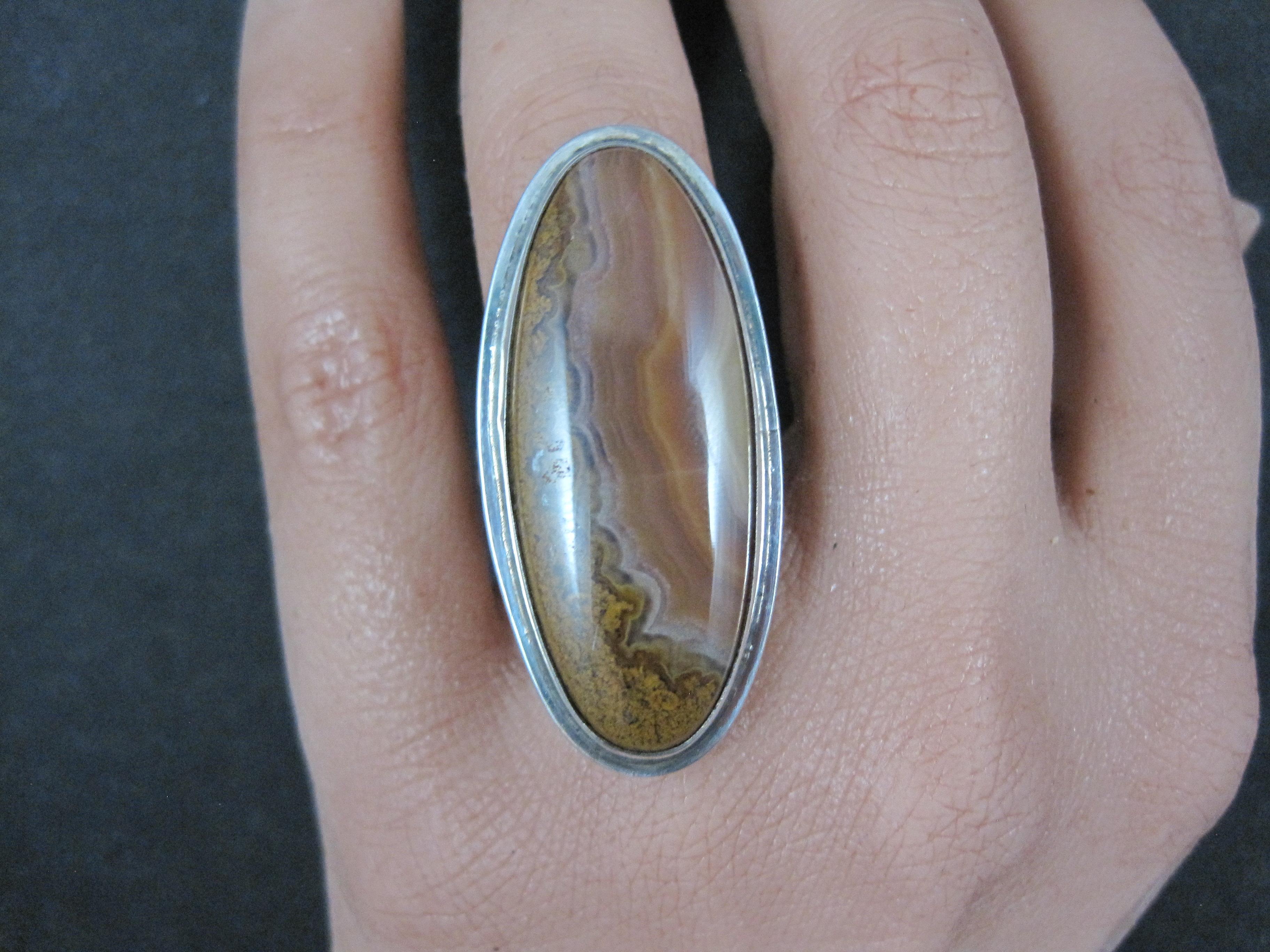 Long Vintage Southwestern Sterling Jasper Ring Size 7 For Sale 6