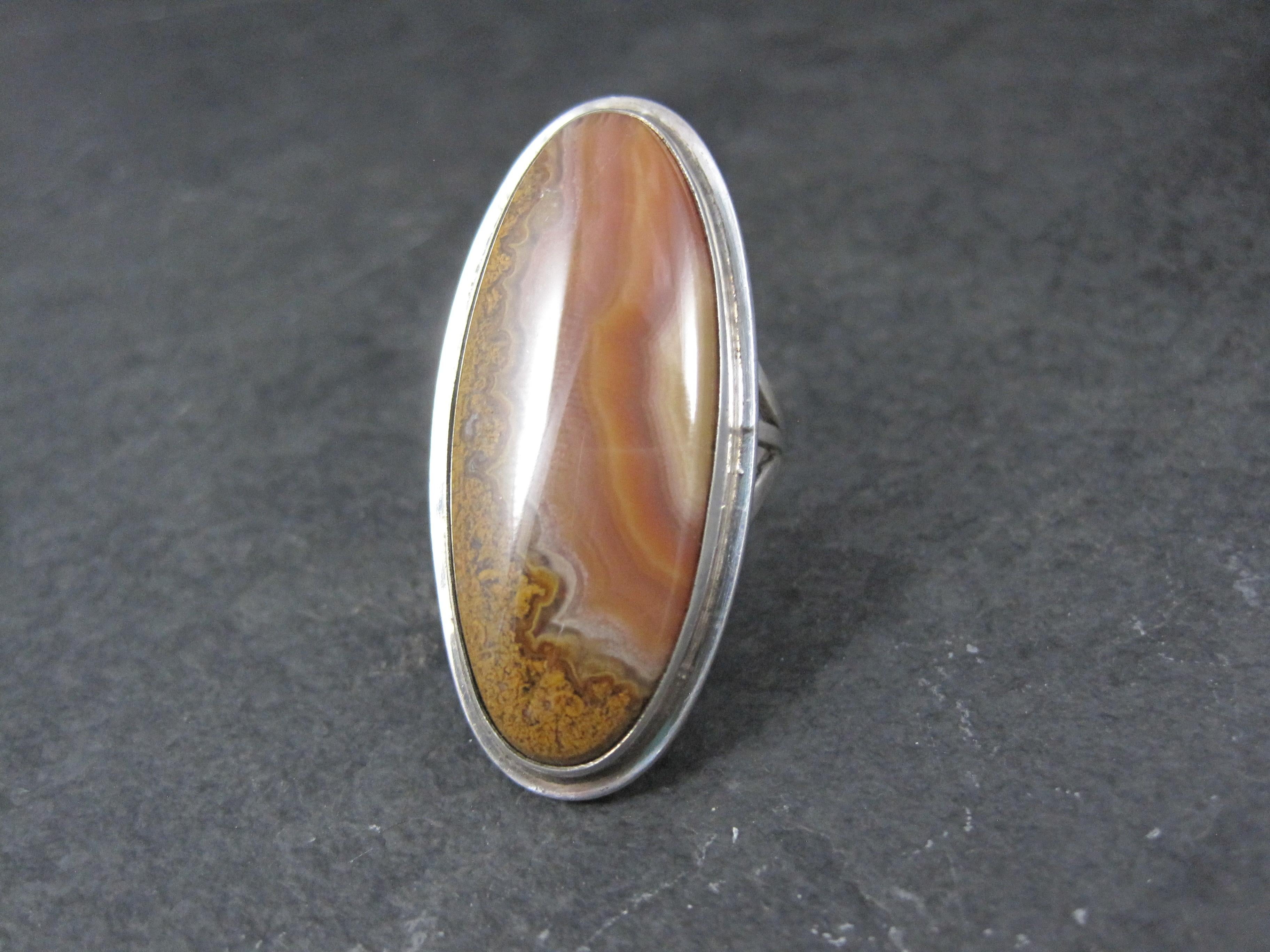 Oval Cut Long Vintage Southwestern Sterling Jasper Ring Size 7 For Sale