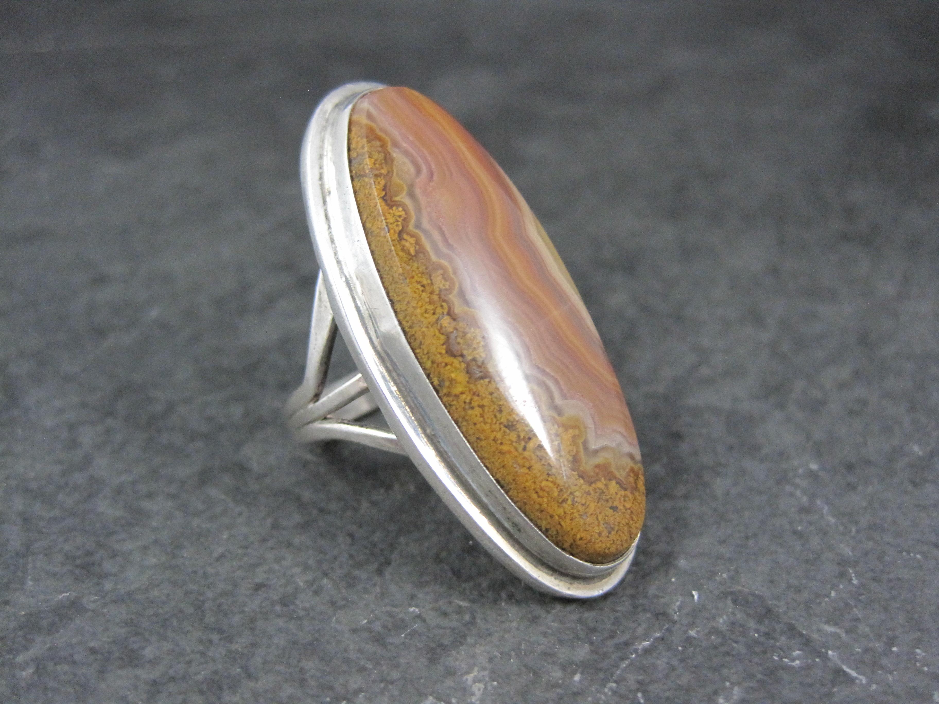 Long Vintage Southwestern Sterling Jasper Ring Size 7 In Good Condition For Sale In Webster, SD