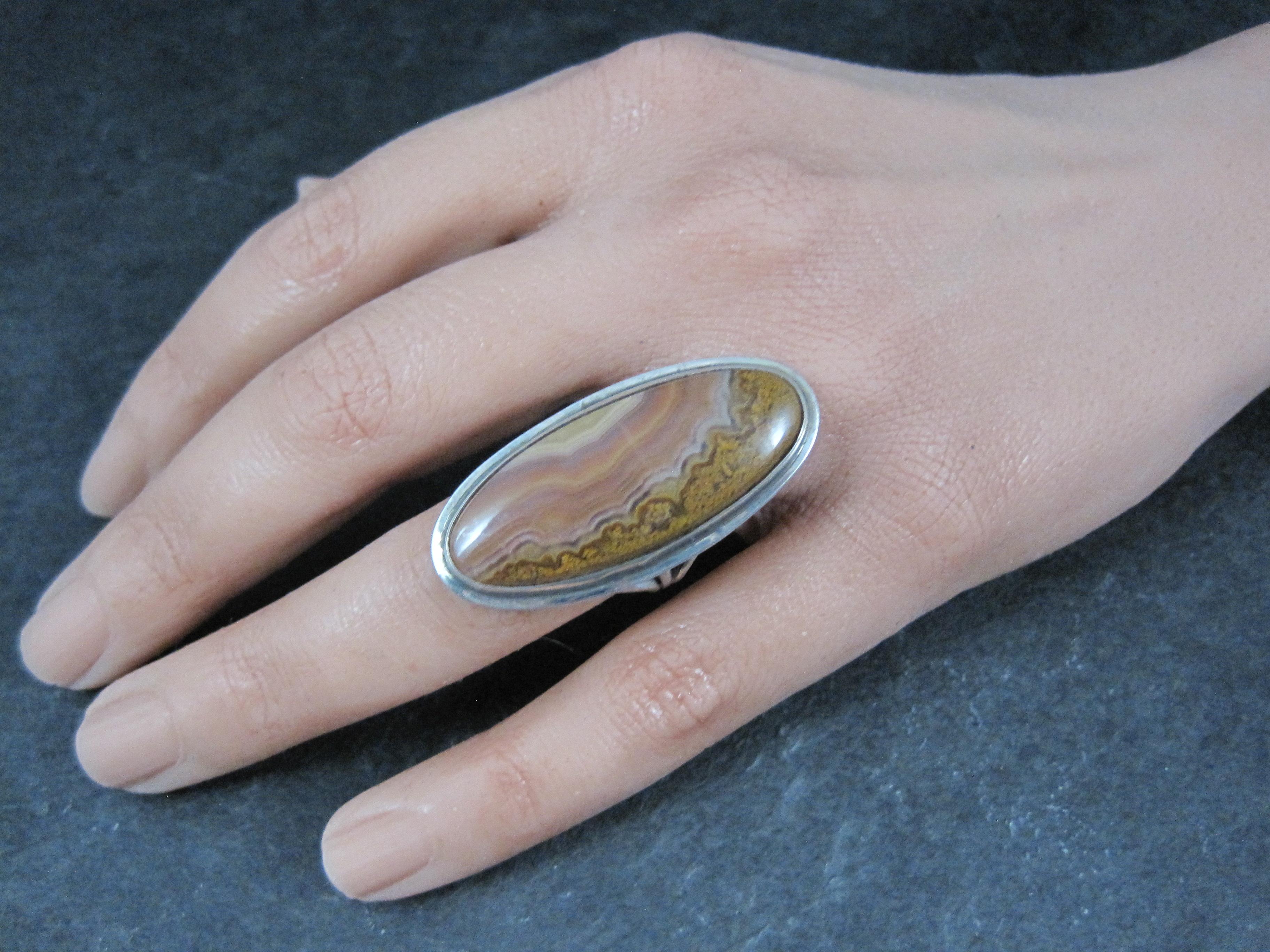 Long Vintage Southwestern Sterling Jasper Ring Size 7 For Sale 2
