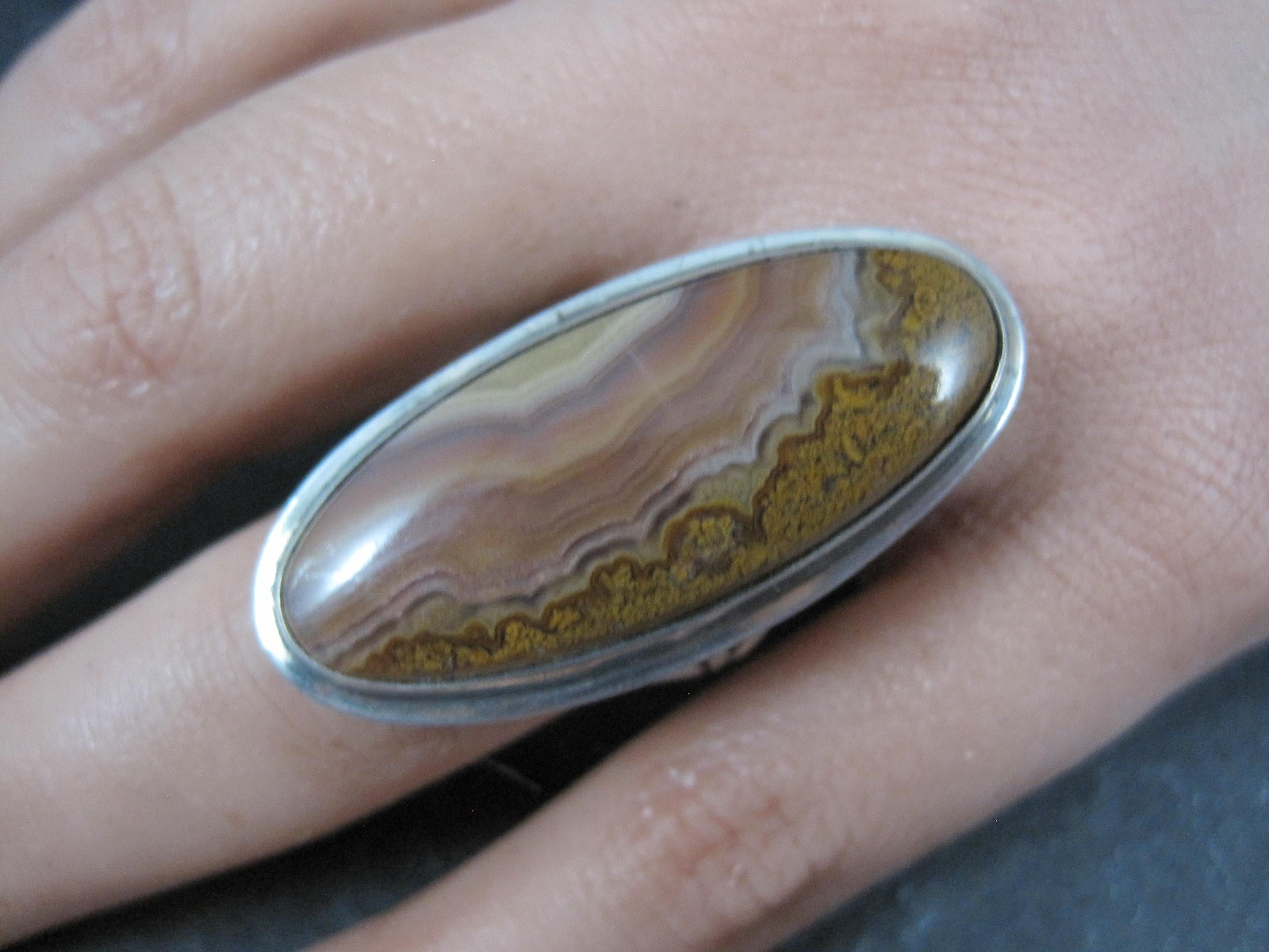 Long Vintage Southwestern Sterling Jasper Ring Size 7 For Sale 3