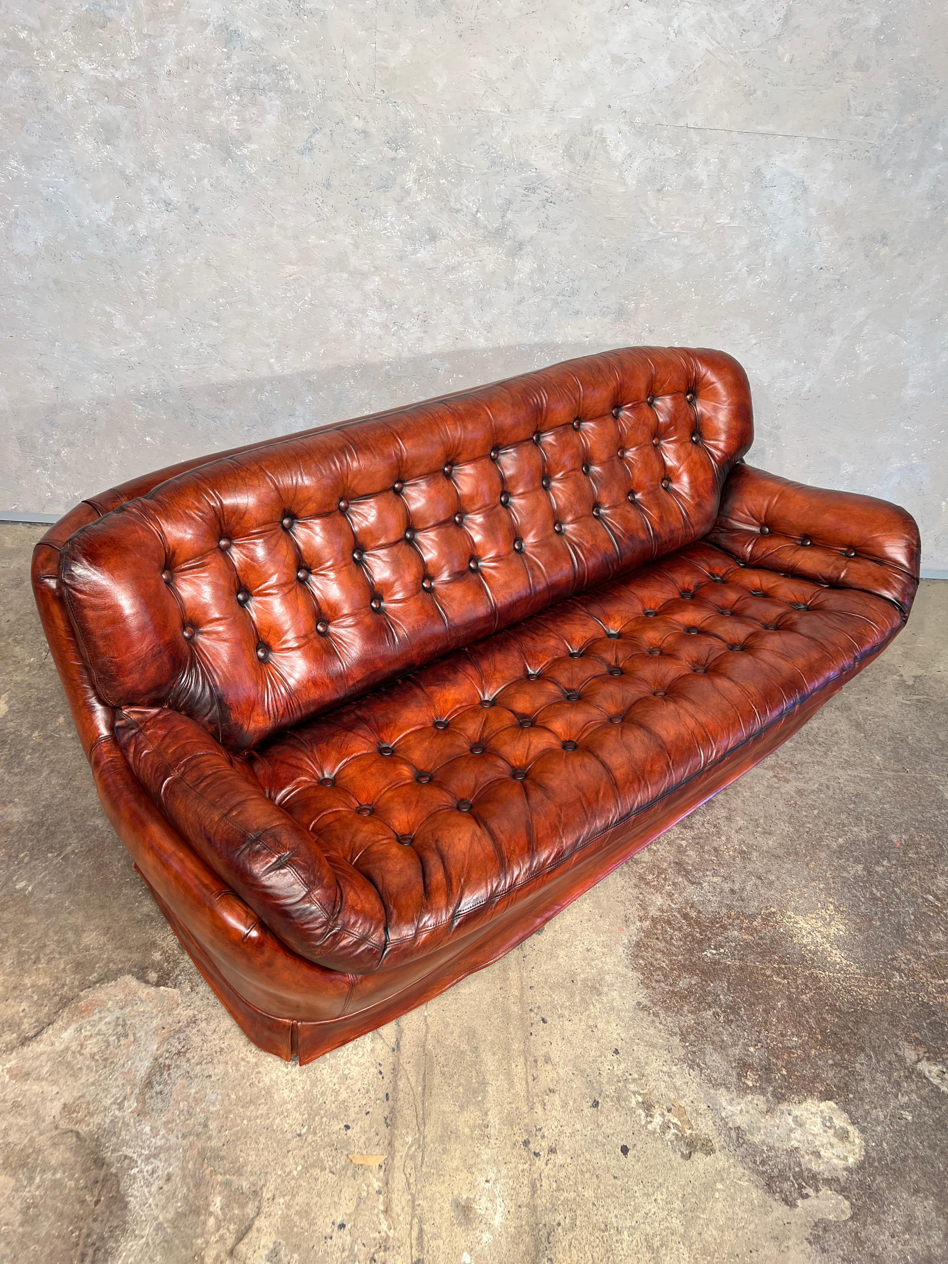 Long Vintage Swedish 70 S Cognac Leather Three Seater Egg Sofa Retro #439 For Sale 3