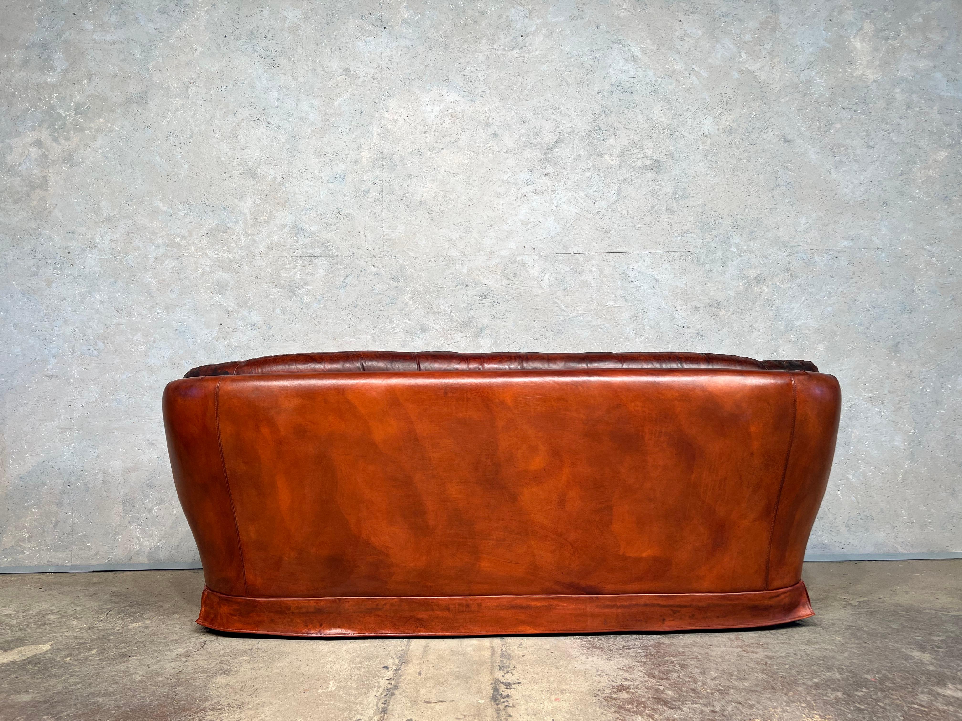 Long Vintage Swedish 70 S Cognac Leather Three Seater Egg Sofa Retro #439 For Sale 4