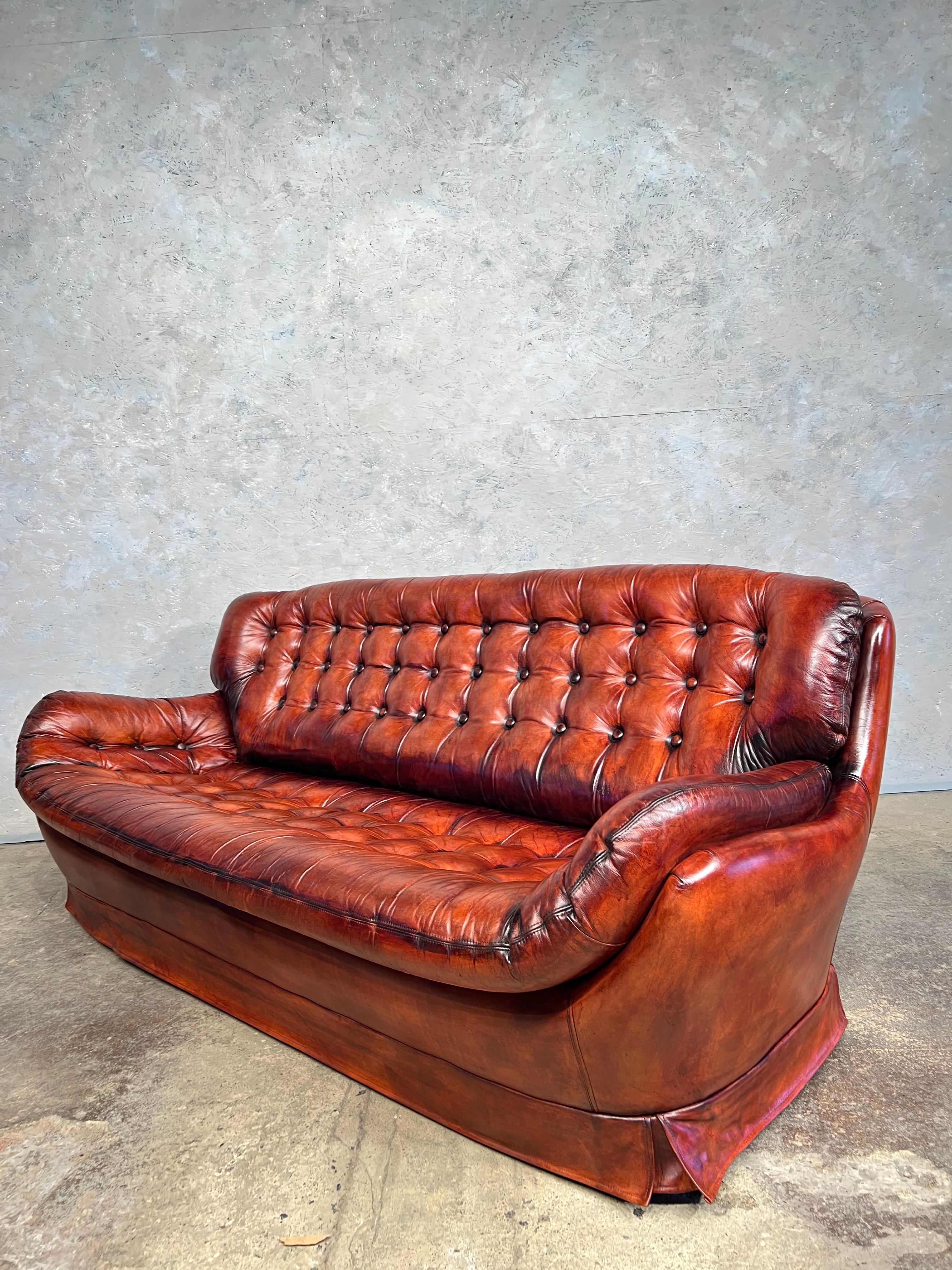 Vintage Leather Egg Sofa, Swedish early 1970s

Very Stylish Swedish design with a beautiful hand dyed Patinated Tan colour and beautiful patina, very comfortable.


In great condition.


Viewings welcome at our showroom in Lewes, East Sussex.