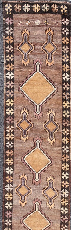 Long Vintage Turkish Kars Narrow Runner with Tribal Design