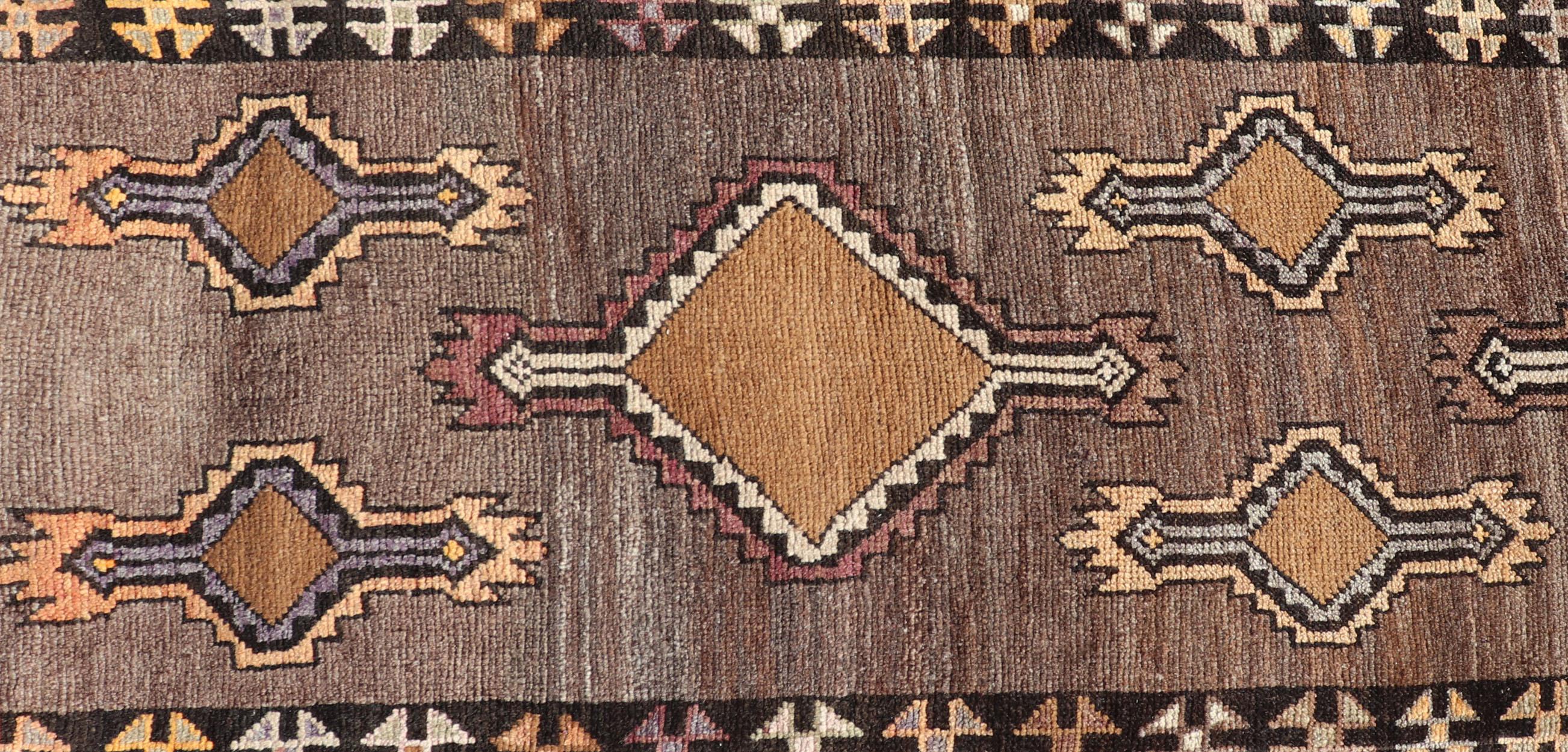 Wool Long Vintage Turkish Kars Narrow Runner with Tribal Design For Sale