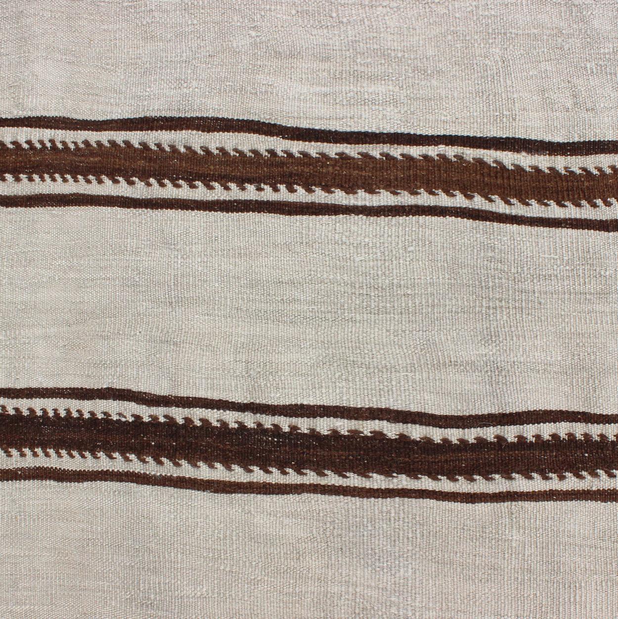 Mid-20th Century Long Vintage Turkish Kilim Flat-Weave Runner with Minimalist Stripe Design For Sale