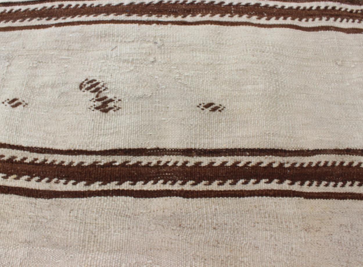 Wool Long Vintage Turkish Kilim Flat-Weave Runner with Minimalist Stripe Design For Sale