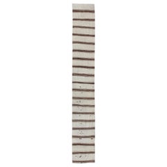 Long Vintage Turkish Kilim Flat-Weave Runner with Minimalist Stripe Design