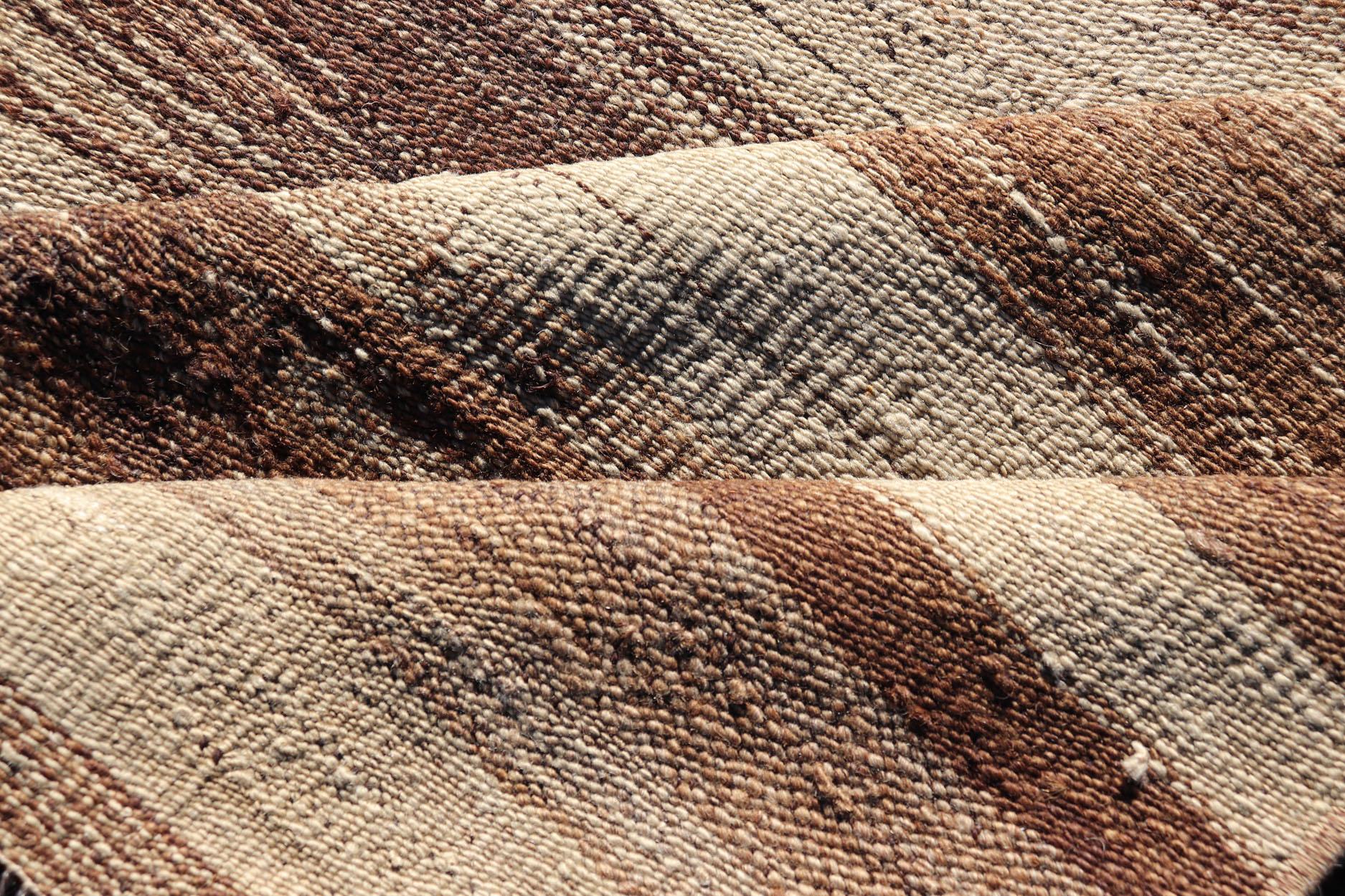 Long Vintage Turkish Kilim Gallery Runner with Shades Brown and Cream Stripes For Sale 2