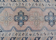 Long Vintage Turkish Oushak Runner in Various Blue, Taupe, Salmon and Cream