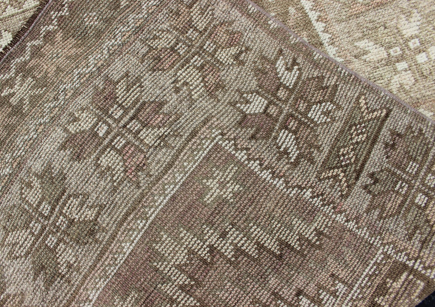 Long Vintage Turkish Oushak Runner with Medallions in Earth Tones For Sale 4