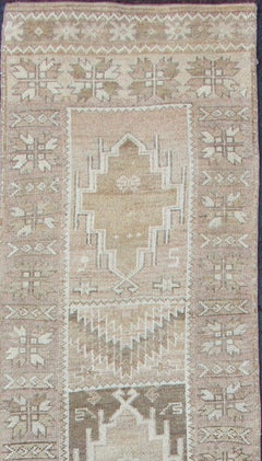 Long Vintage Turkish Oushak Runner with Medallions in Earth Tones
