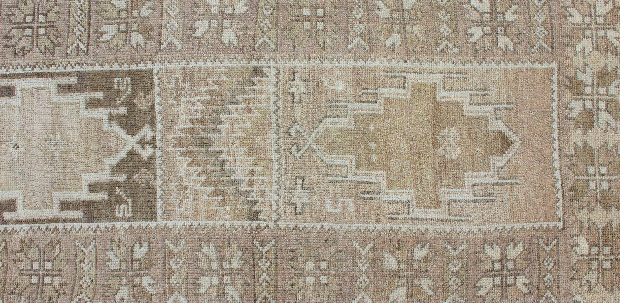 Long Vintage Turkish Oushak Runner with Medallions in Earth Tones For Sale 1