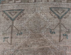 Long Vintage Turkish Oushak Runner with Soft Taupe, Sand, and Pale Teal