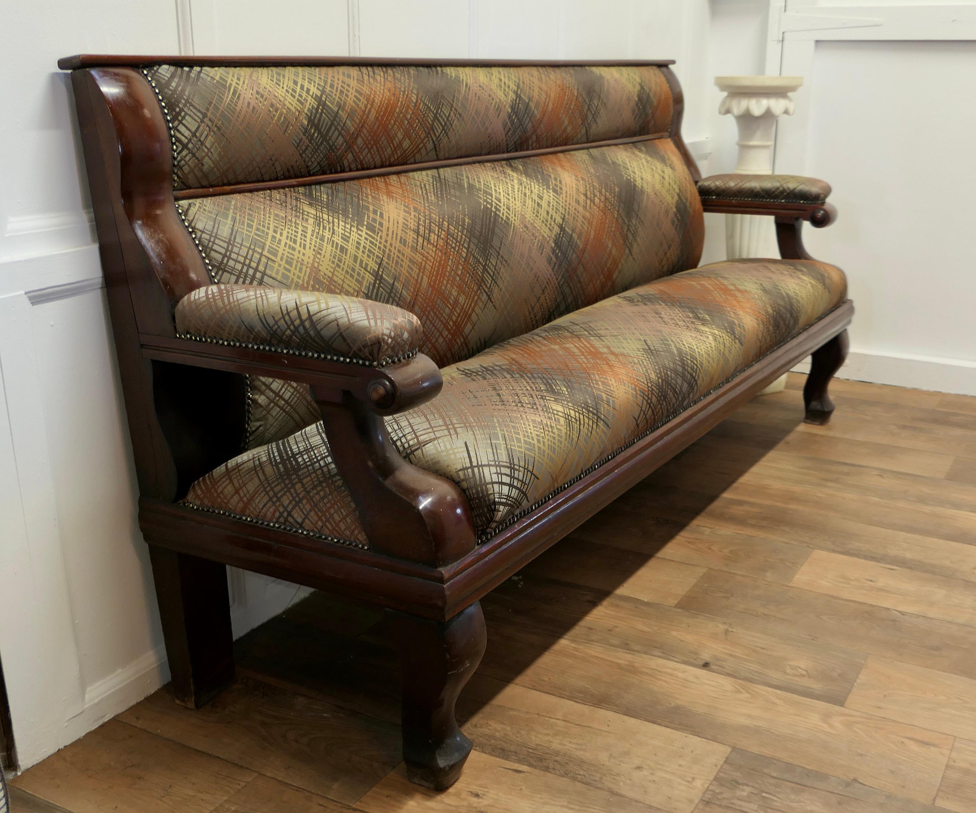 Late 19th Century Long Waiting Room Seat or Hall Bench This Is a Very Sturdy and Heavy Piece  For Sale
