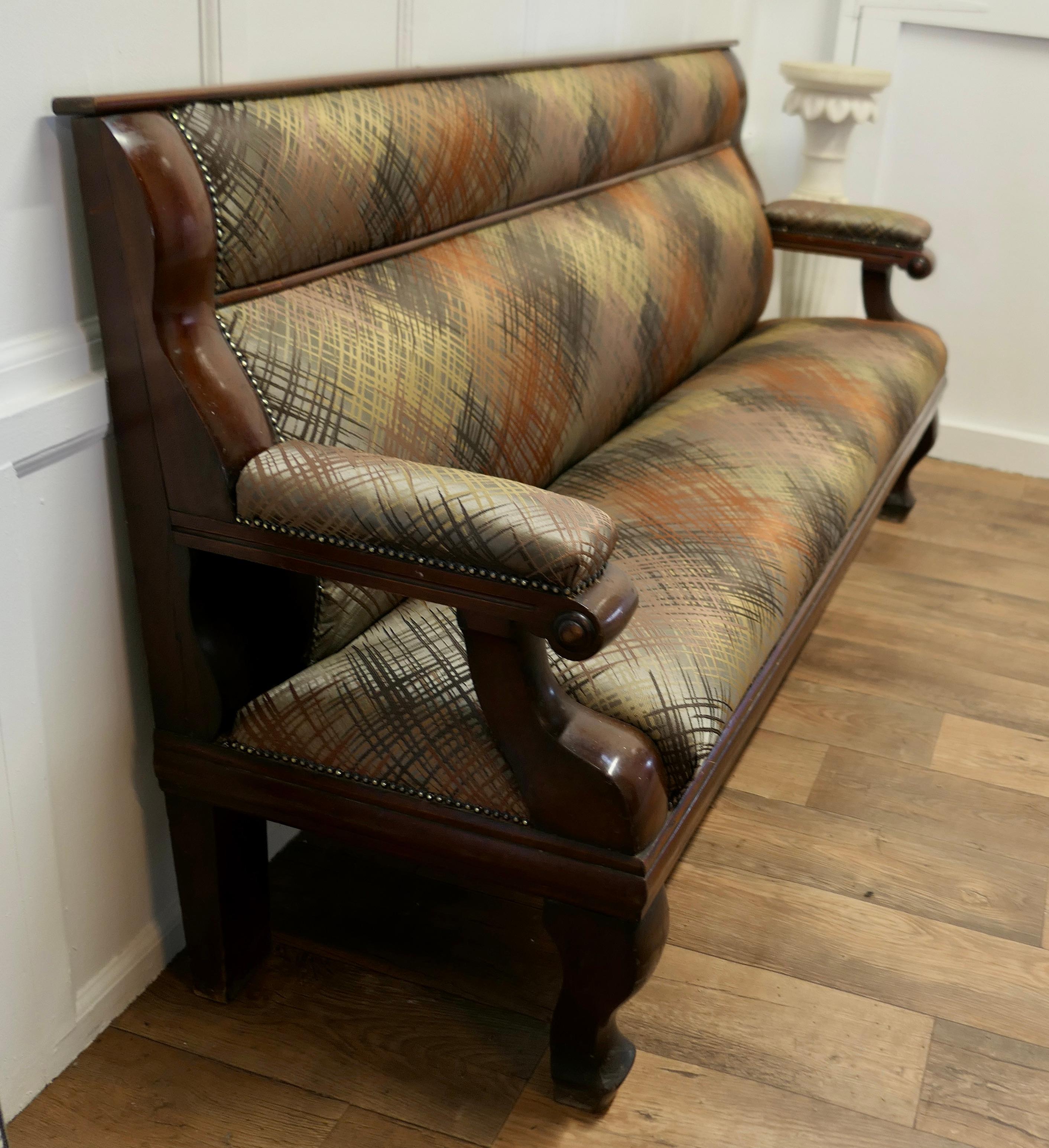 Walnut Long Waiting Room Seat or Hall Bench This Is a Very Sturdy and Heavy Piece  For Sale