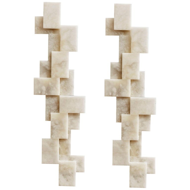 Long Wall Sconces in Alabaster by Studio Glustin For Sale