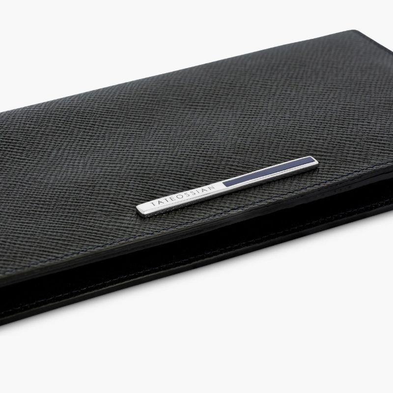 Long wallet in black and navy leather with lapis inlay

It's easy to look stylish and stay organised with this large wallet, constructed from durable genuine black Italian leather and hand-finished with contrasting cotton stitching, which
