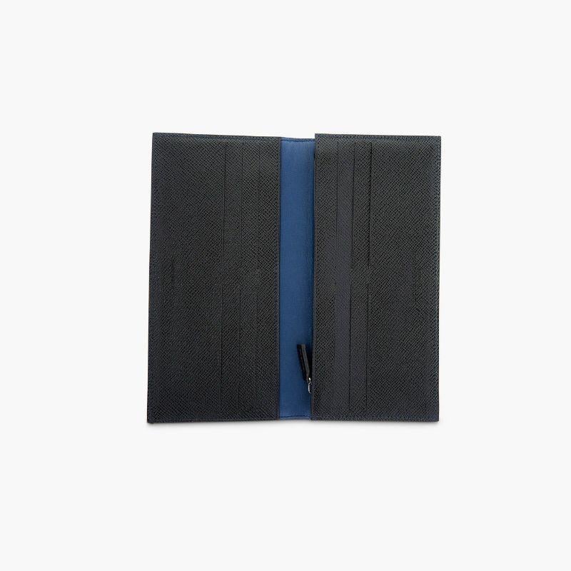 Lange Brieftasche aus schwarzem und marineblauem Leder mit Lapis-Intarsien im Zustand „Neu“ im Angebot in Fulham business exchange, London