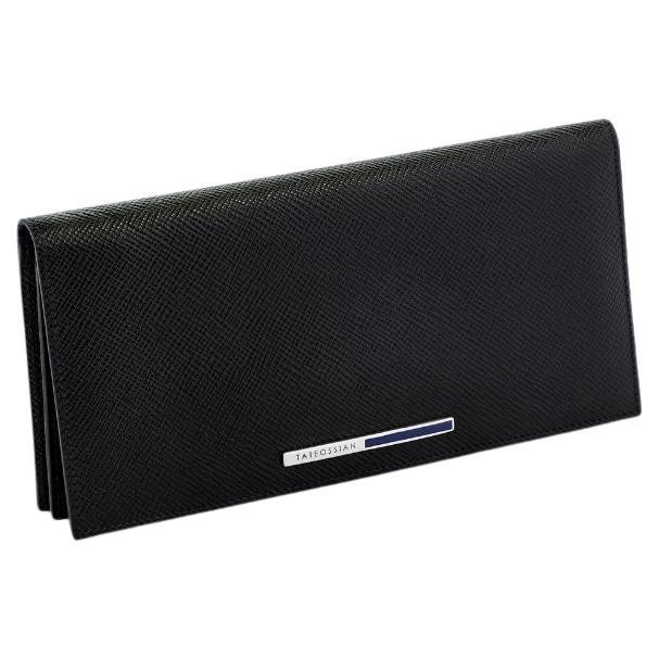 Lange Brieftasche aus schwarzem und marineblauem Leder mit Lapis-Intarsien im Angebot