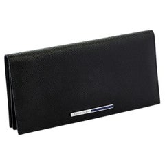 Long Wallet in Black and Navy Leather with Lapis Inlay