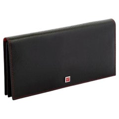 Long Wallet in Brown and Red Leather with Coral Inlay