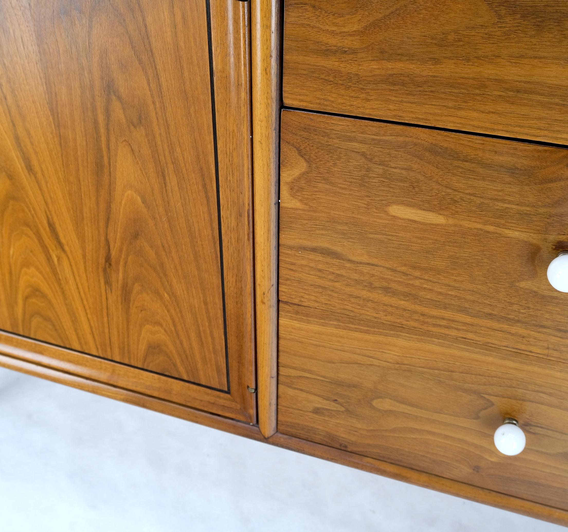 Teak Long Walnut 10 Drawers Drexel Credenza Dresser Server Cabinet Porcelain Pulls