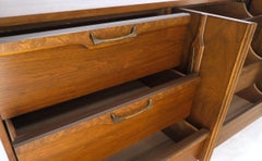 Long Walnut 9 Drawers Two Doors Mid-Century Modern Dresser Credenza Burl Accents