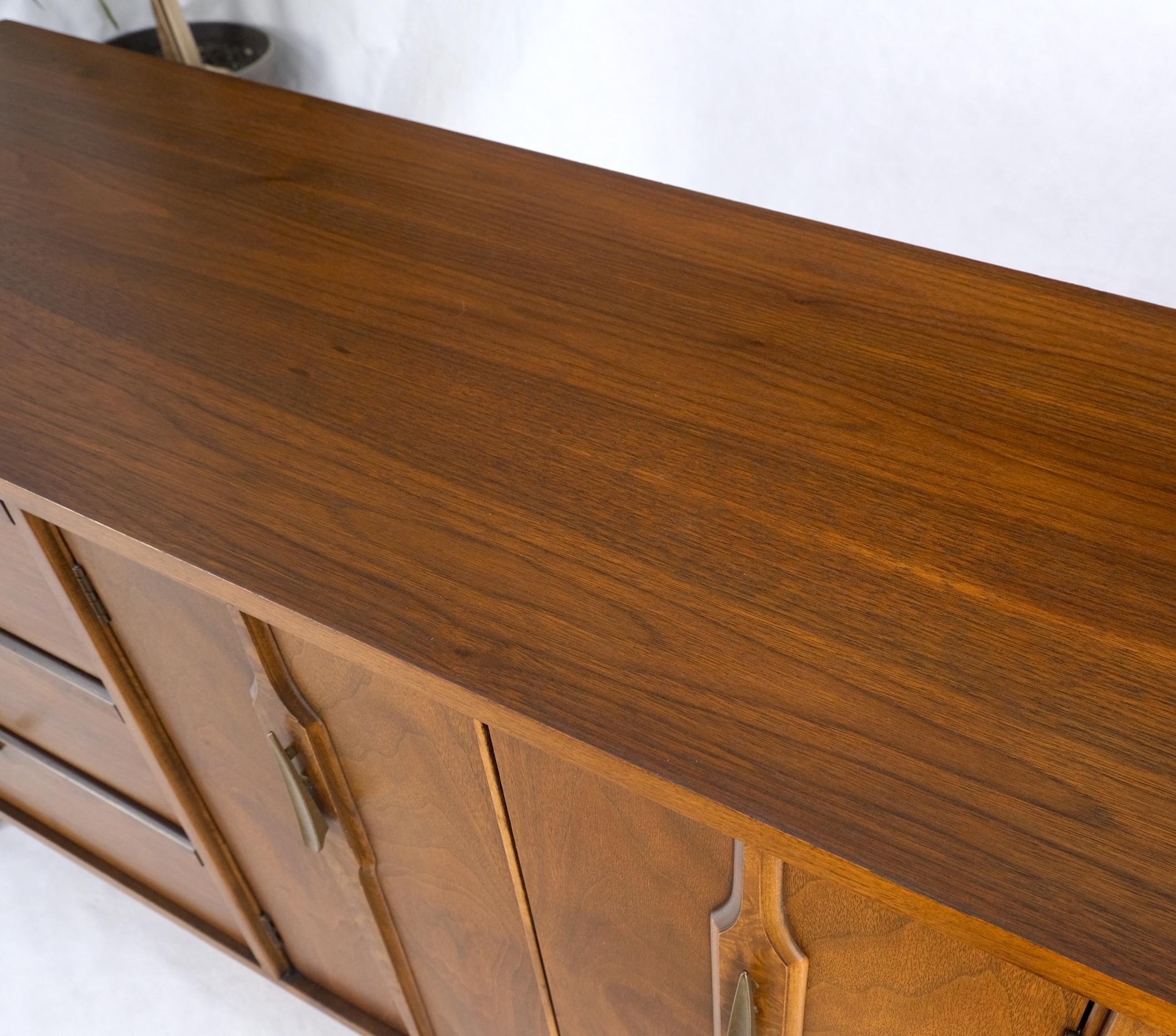 American Long Walnut 9 Drawers Two Doors Mid-Century Modern Dresser Credenza Burl Accents For Sale