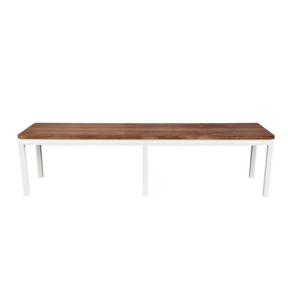 Long Walnut Bench / Coffee Table on White Base For Sale 6