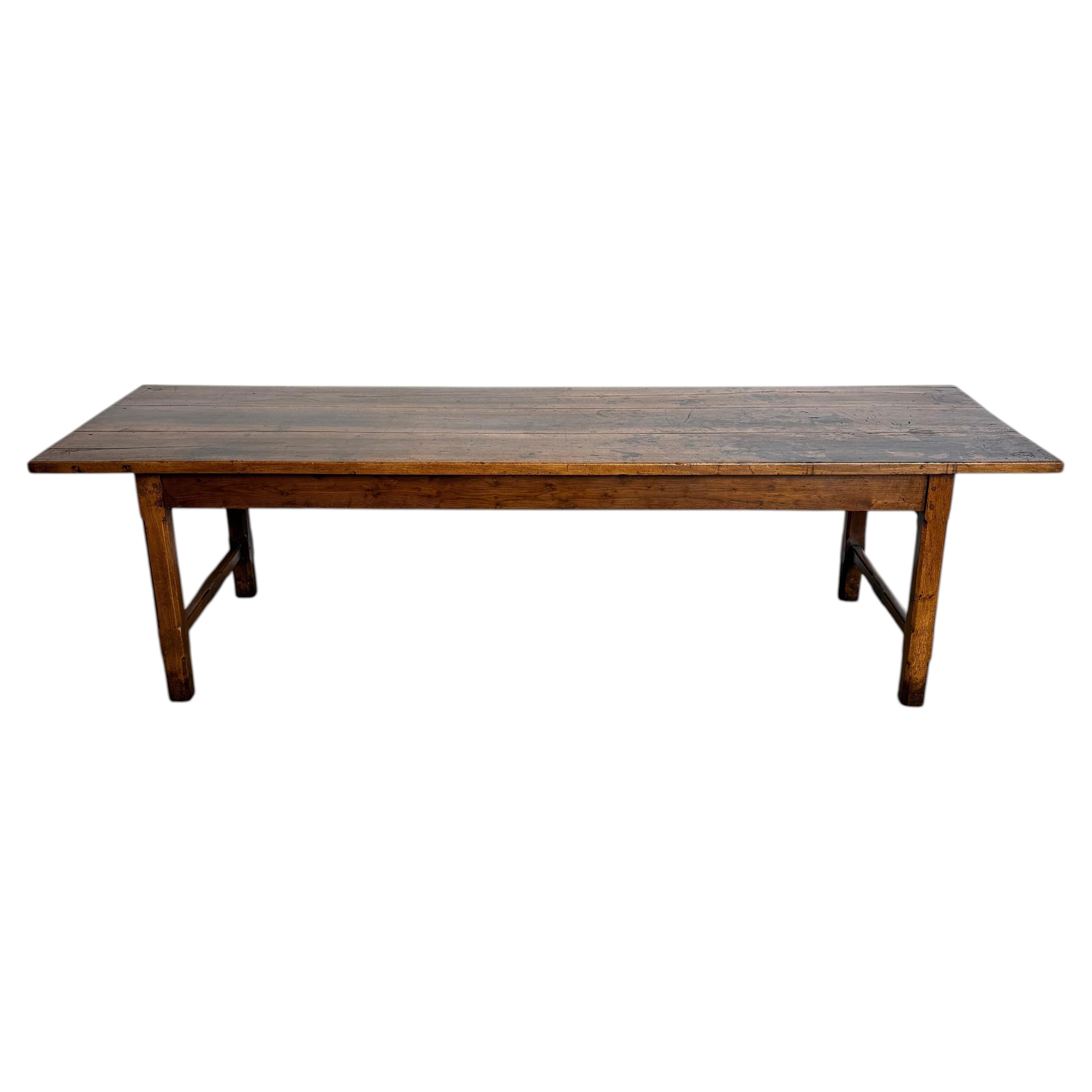 Long walnut French antique Farmhouse table For Sale