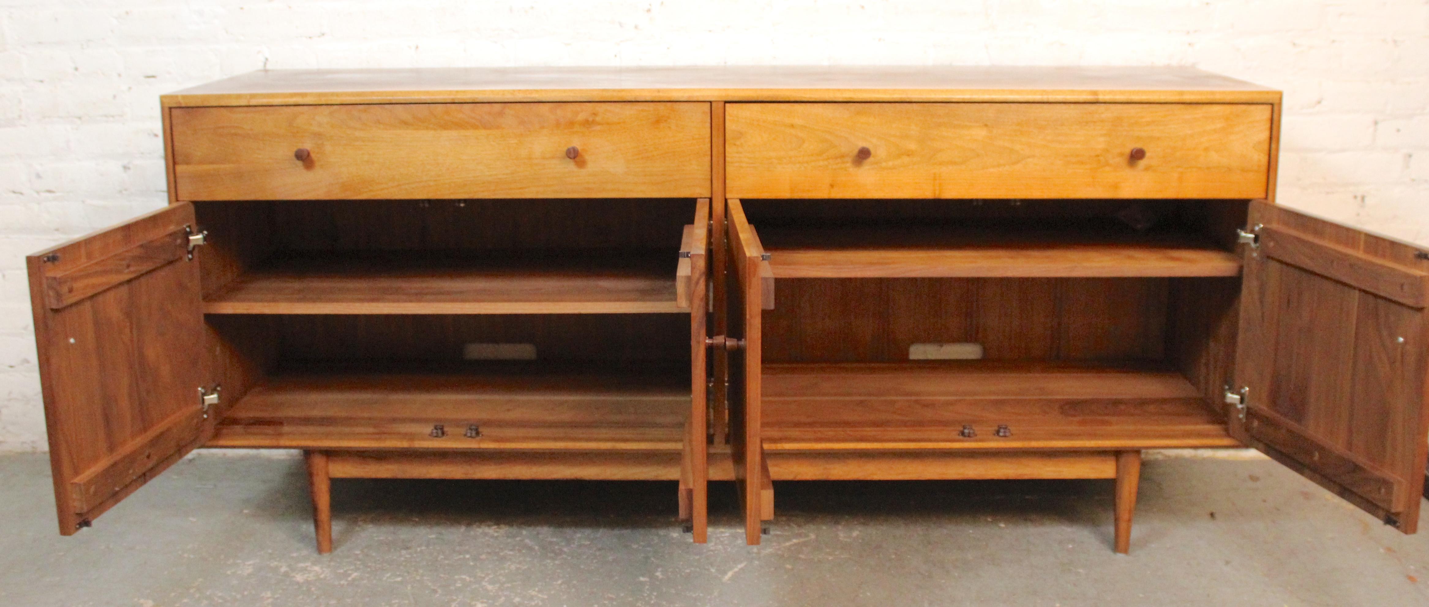 Mid-Century Modern Long Walnut Media Cabinet For Sale