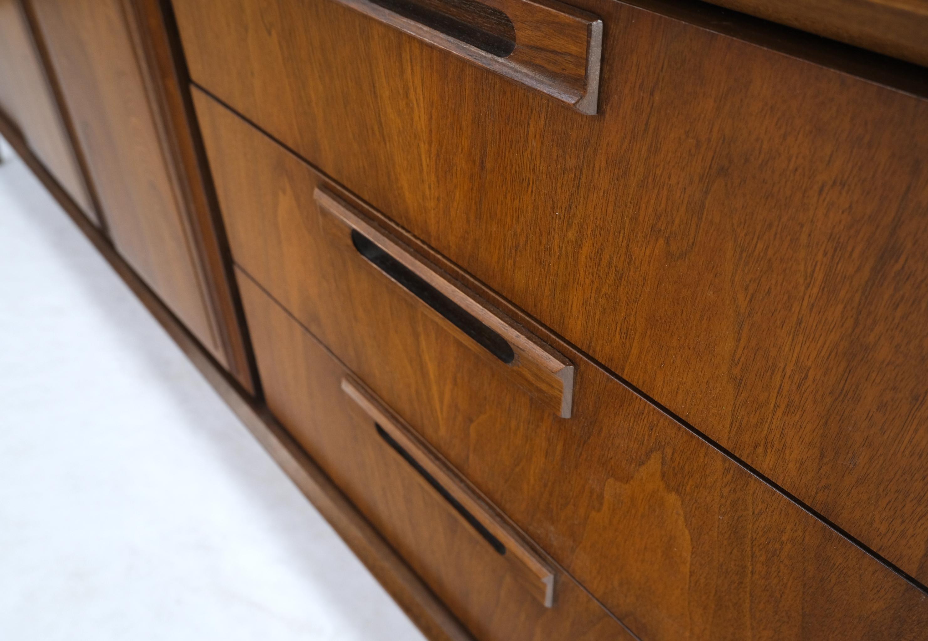 Long Walnut Mid-Century Modern 9 Drawers Credenza Dresser Double Door Cabinet For Sale 3
