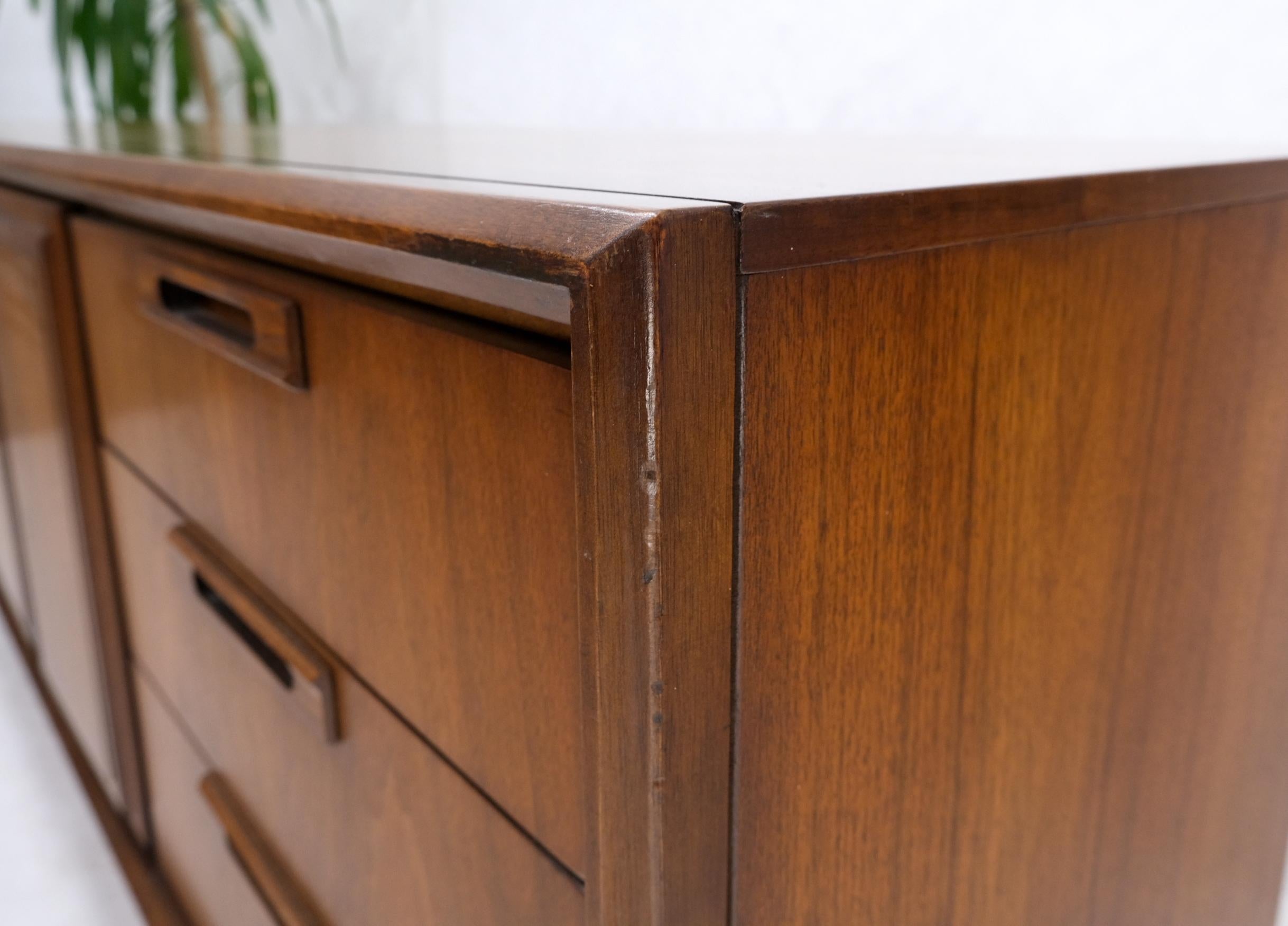 Long Walnut Mid-Century Modern 9 Drawers Credenza Dresser Double Door Cabinet For Sale 4