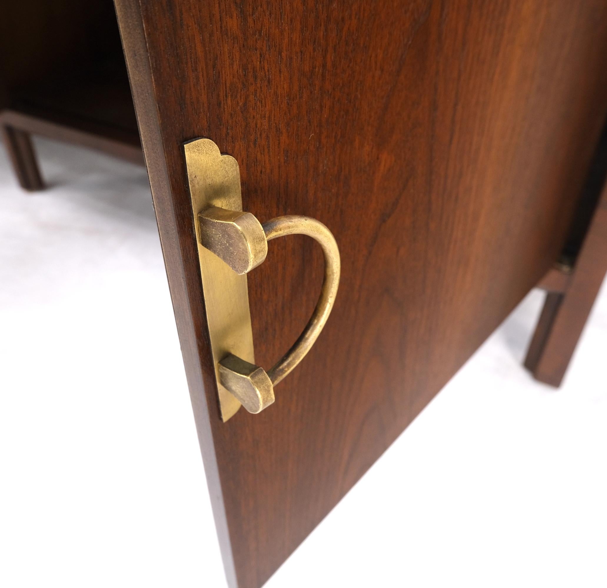 Long Walnut Mid-Century Modern Dresser Credenza w/ Brass Buckle Shape Pulls For Sale 6